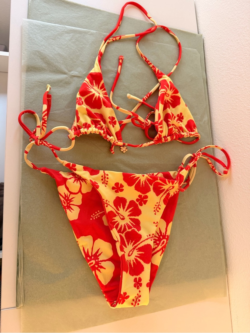 Reversible Floral Tie-Side Orange Bikini Set - Women Swim - Picture 4 of 4
